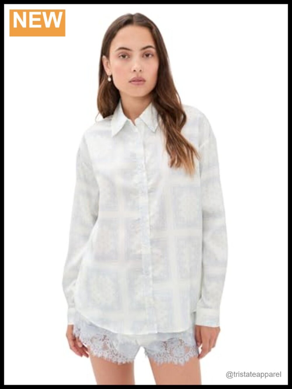 Women's Non-Stretch Satin Bandana Print Long Sleeve Button Down Shirt